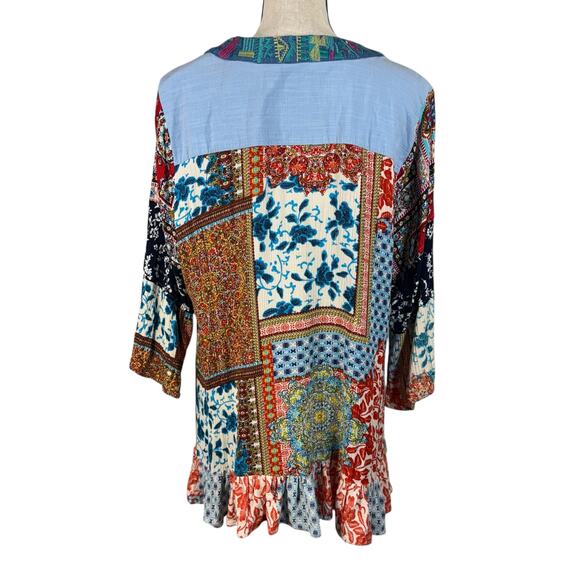 Calessa 2X-Large Tunic Top Embroidered Split V-Neck Floral Stretch 3/4 Sleeves - Picture 6 of 10